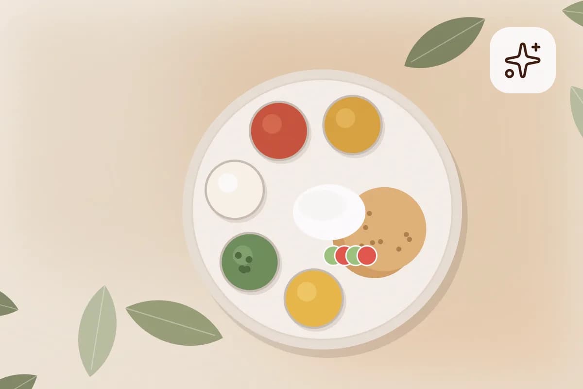 A colourful Indian thali with palak dal, bajra roti, chana sabzi, beetroot salad and a slice of lemon on a steel plate